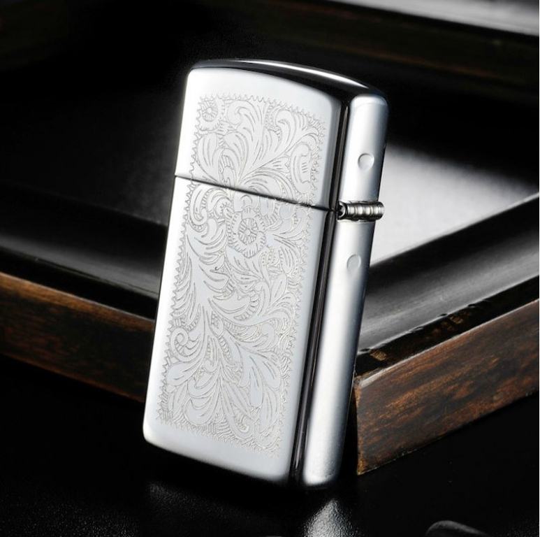 Bật Lửa Zippo Bản Nhỏ Chrome Hoa Văn Ý- Zippo Sku 1652 – Zippo Slim Venetian High Polish Chrome
